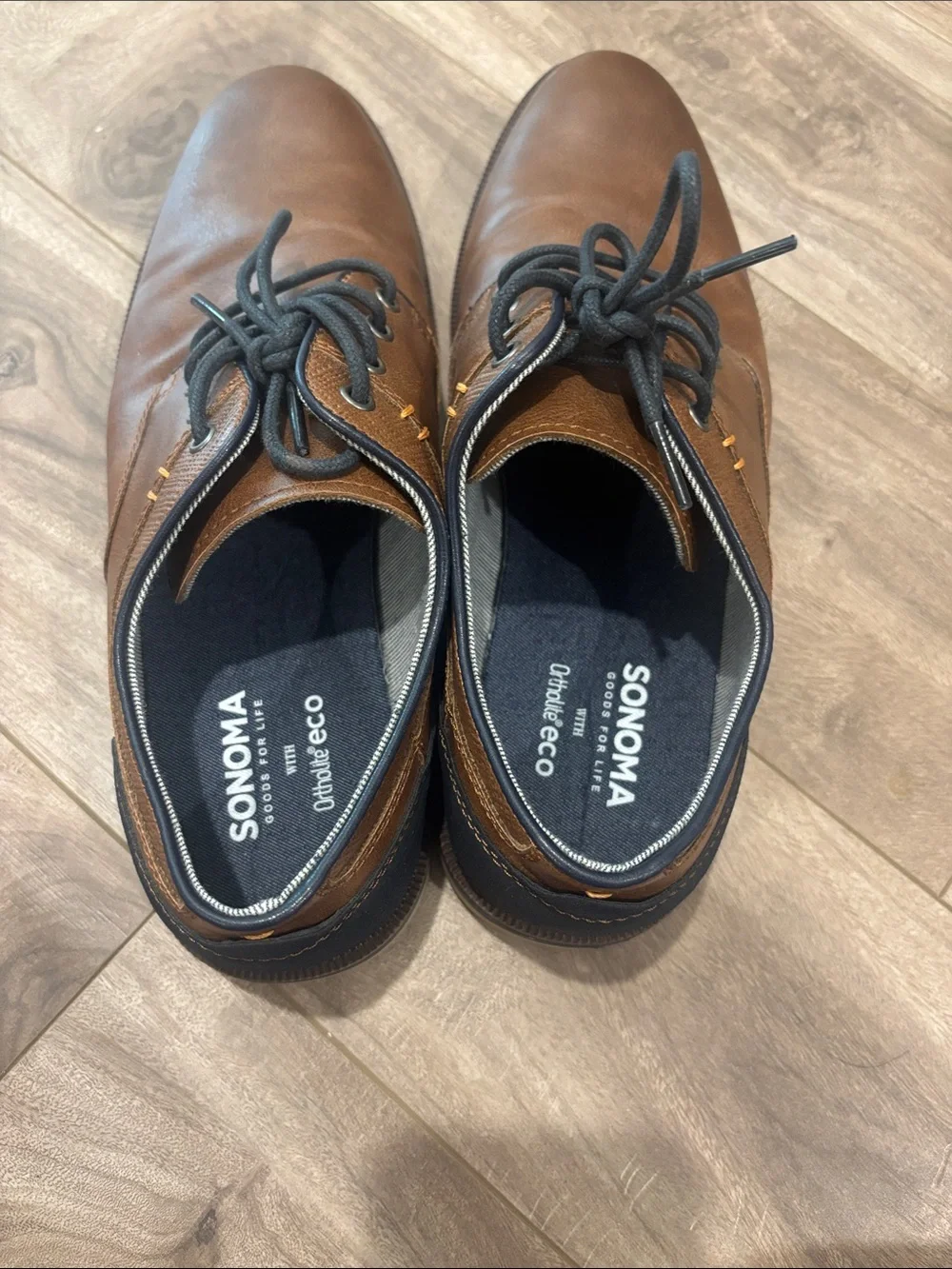 Sonoma Brown Leather Lace-Up Derby Shoes with Black Accents